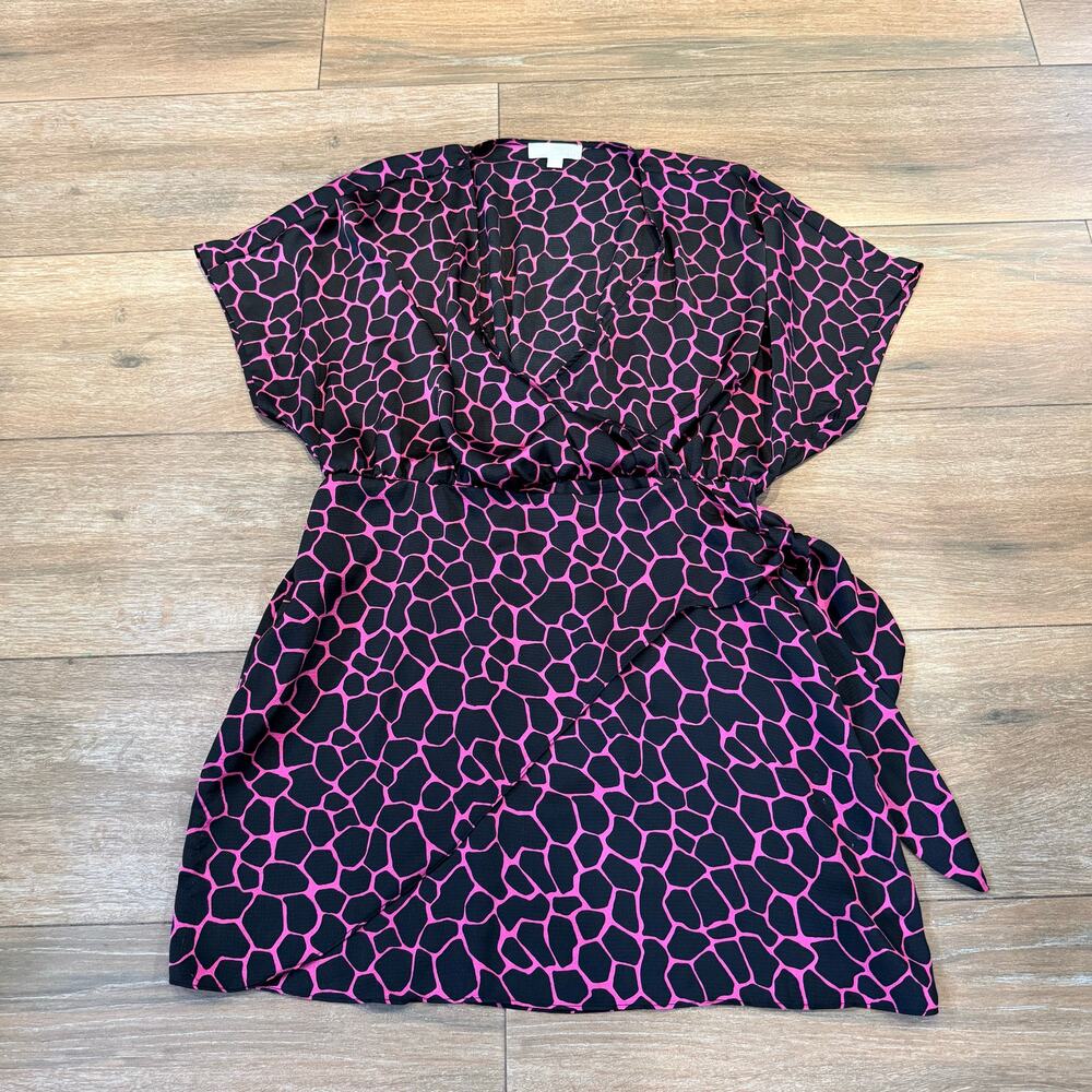 Michael Kors Womens Plus Size Girarffe Flutter Faux Wrap Dres 1X